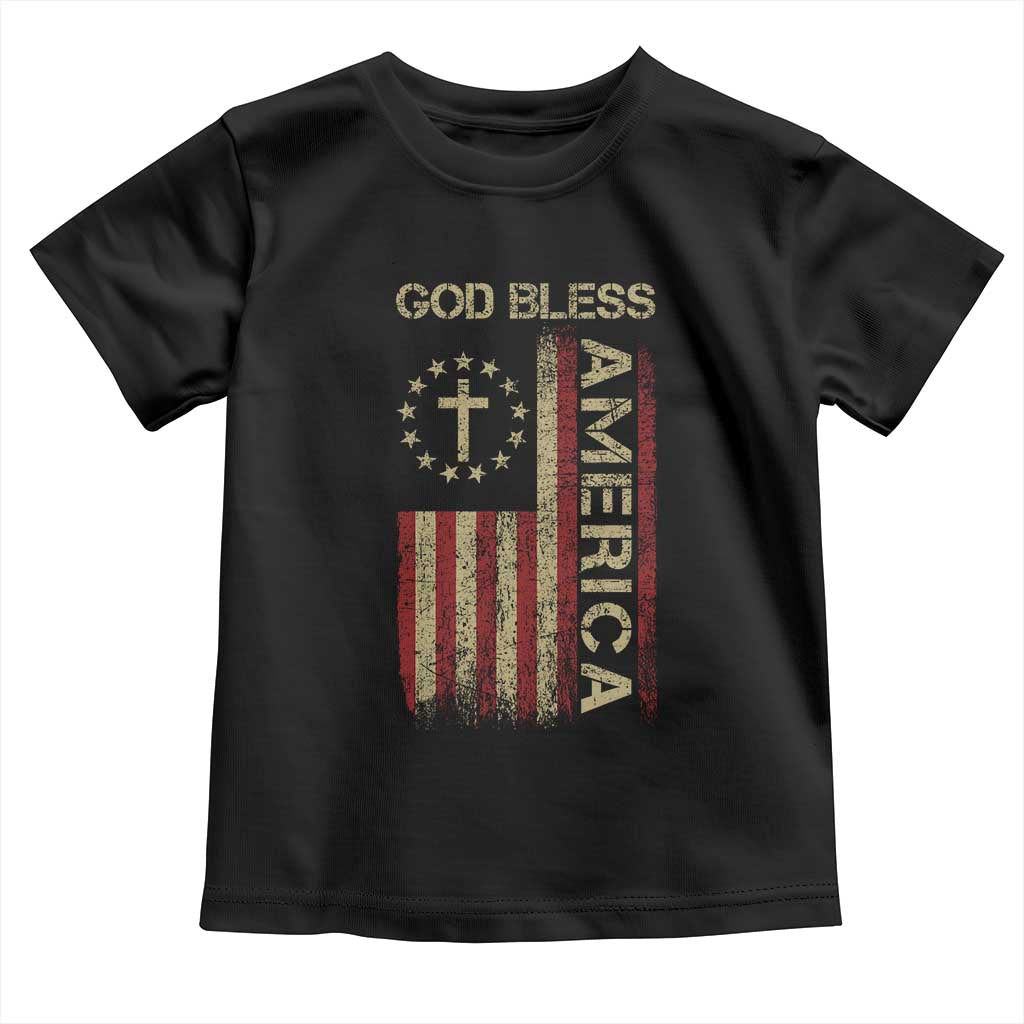 God Bless America Toddler T Shirt American Flag 4th Of July Patriotic Christian TS10 Black Print Your Wear