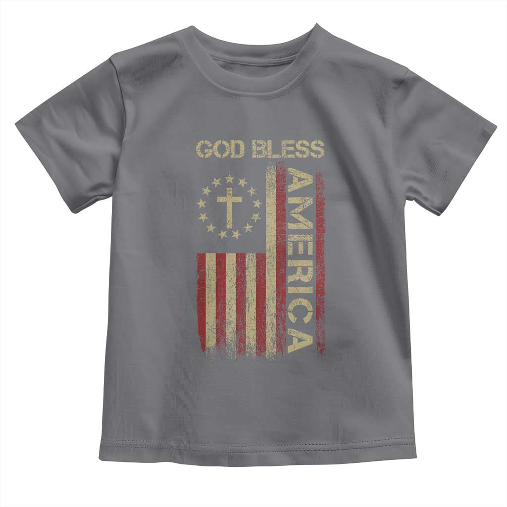 God Bless America Toddler T Shirt American Flag 4th Of July Patriotic Christian TS10 Charcoal Print Your Wear