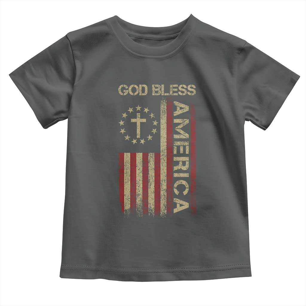 God Bless America Toddler T Shirt American Flag 4th Of July Patriotic Christian TS10 Dark Heather Print Your Wear