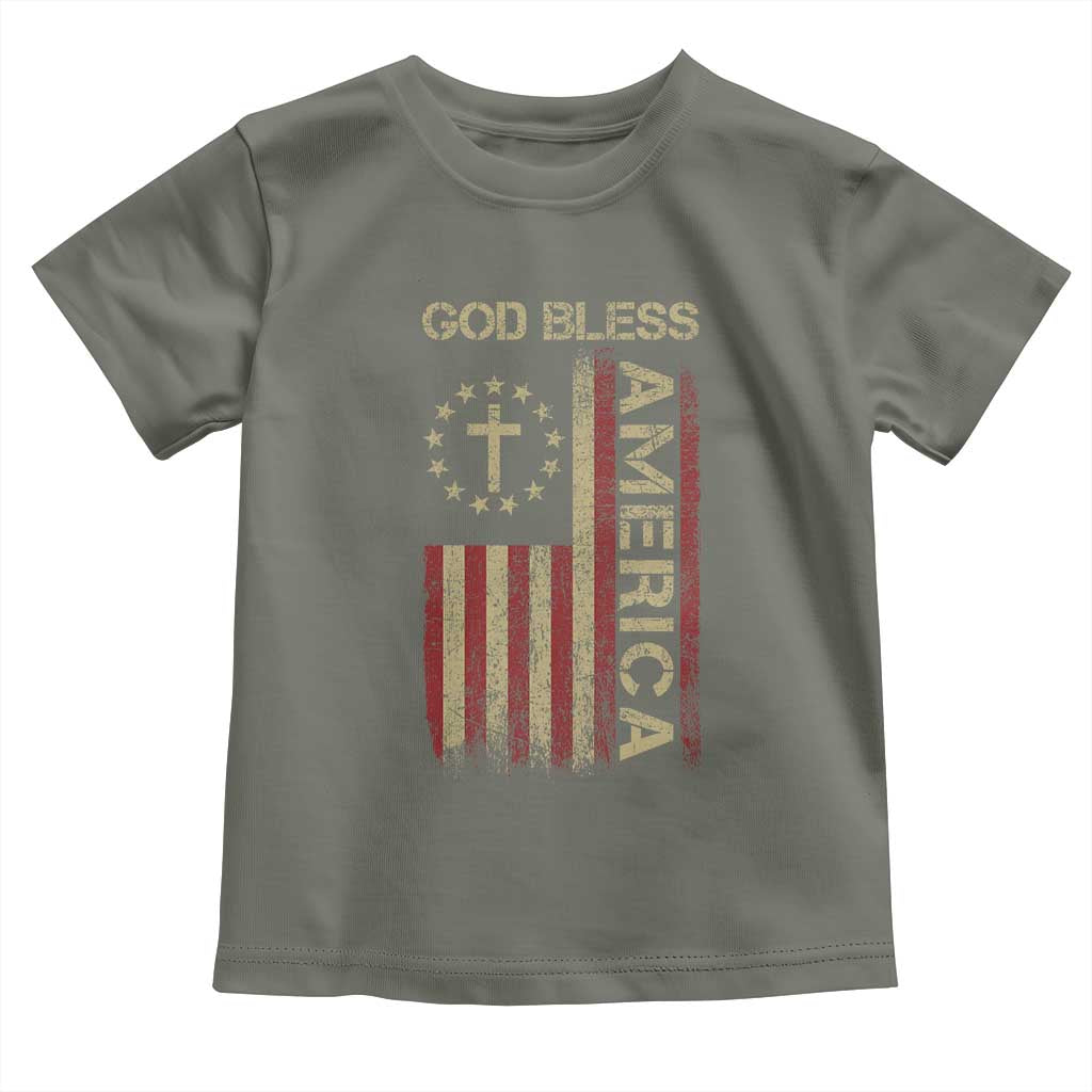 God Bless America Toddler T Shirt American Flag 4th Of July Patriotic Christian TS10 Military Green Print Your Wear
