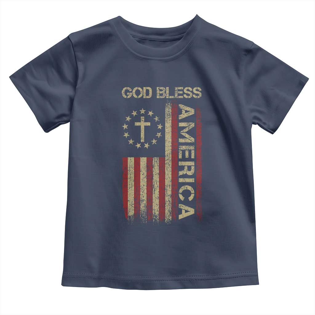 God Bless America Toddler T Shirt American Flag 4th Of July Patriotic Christian TS10 Navy Print Your Wear