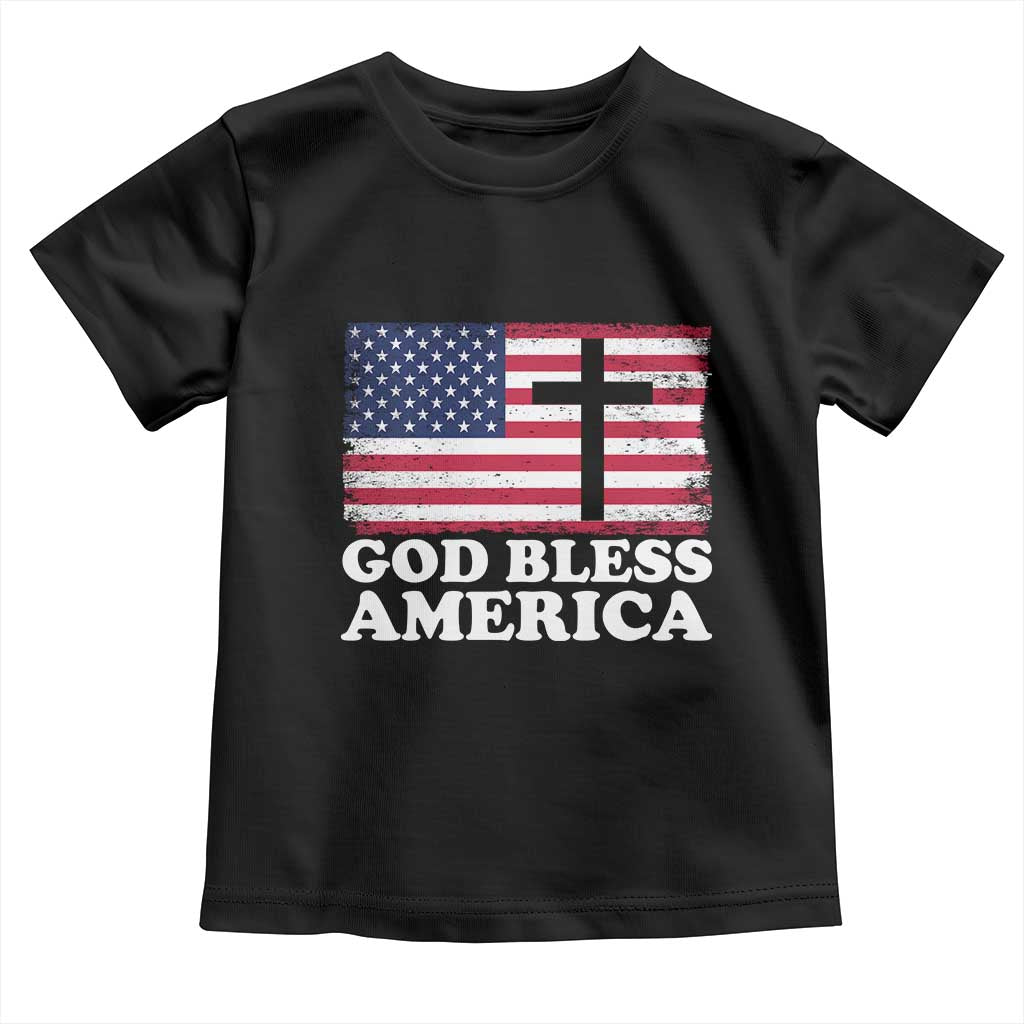 God Bless America Toddler T Shirt Cross USA Flag Patriotic 4th of July Christian TS10 Black Print Your Wear