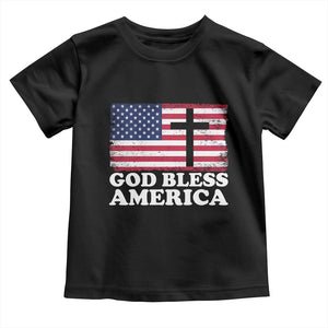 God Bless America Toddler T Shirt Cross USA Flag Patriotic 4th of July Christian TS10 Black Print Your Wear