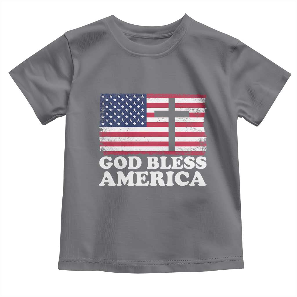 God Bless America Toddler T Shirt Cross USA Flag Patriotic 4th of July Christian TS10 Charcoal Print Your Wear
