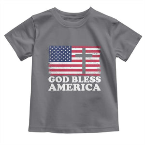 God Bless America Toddler T Shirt Cross USA Flag Patriotic 4th of July Christian TS10 Charcoal Print Your Wear