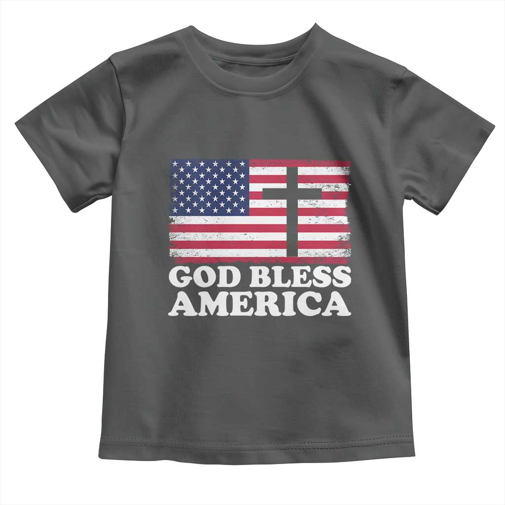 God Bless America Toddler T Shirt Cross USA Flag Patriotic 4th of July Christian TS10 Dark Heather Print Your Wear