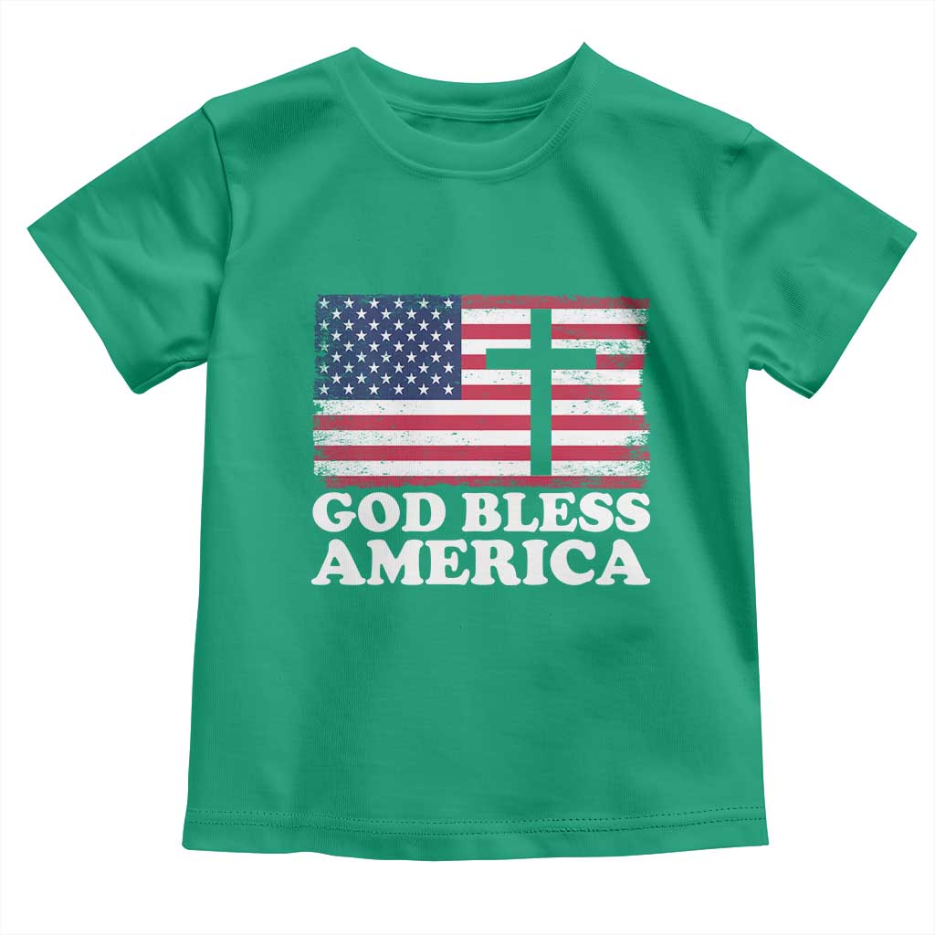 God Bless America Toddler T Shirt Cross USA Flag Patriotic 4th of July Christian TS10 Irish Green Print Your Wear