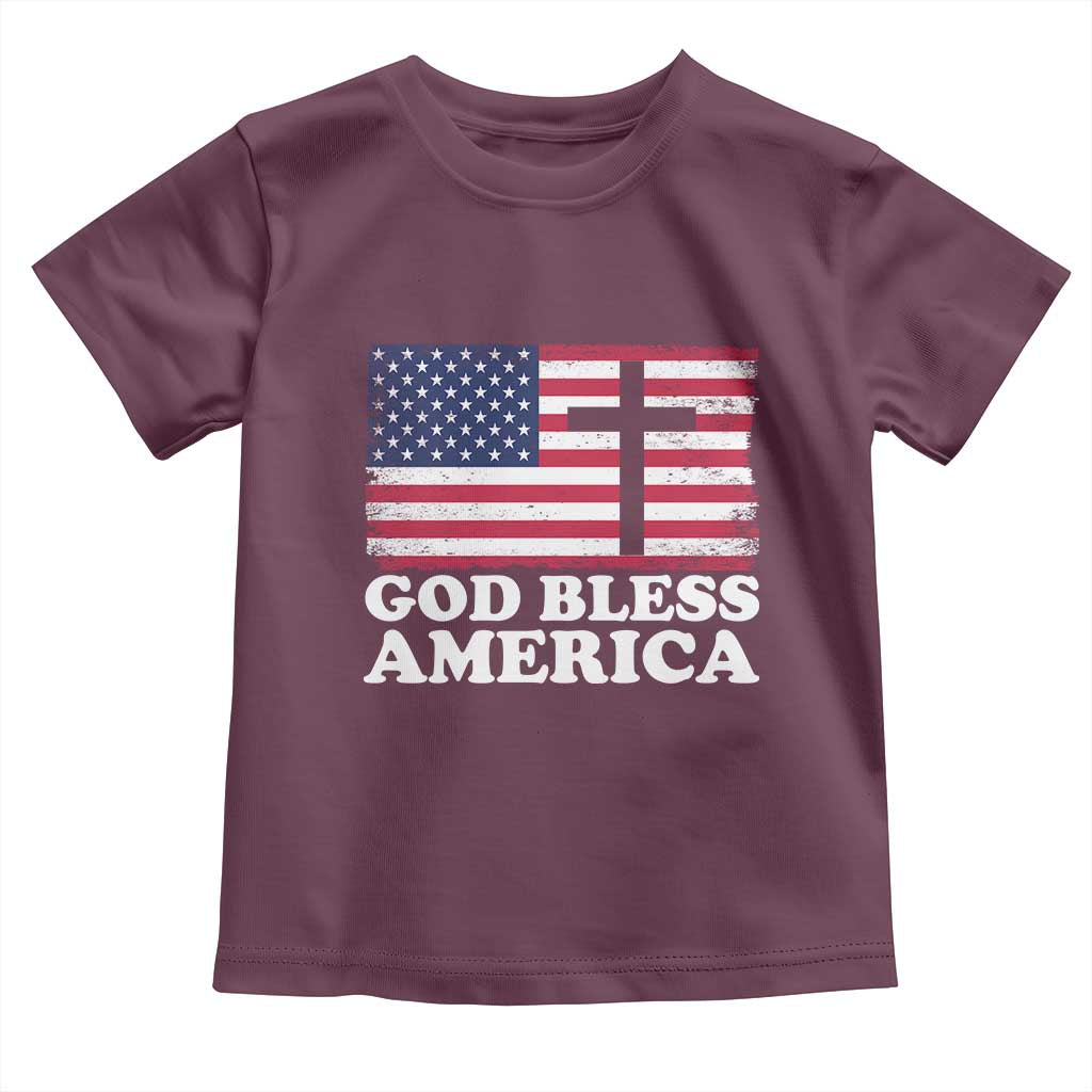 God Bless America Toddler T Shirt Cross USA Flag Patriotic 4th of July Christian TS10 Maroon Print Your Wear