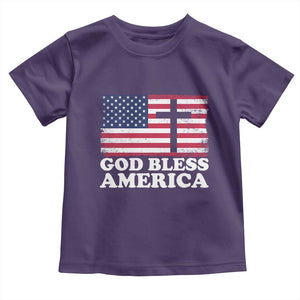 God Bless America Toddler T Shirt Cross USA Flag Patriotic 4th of July Christian TS10 Purple Print Your Wear