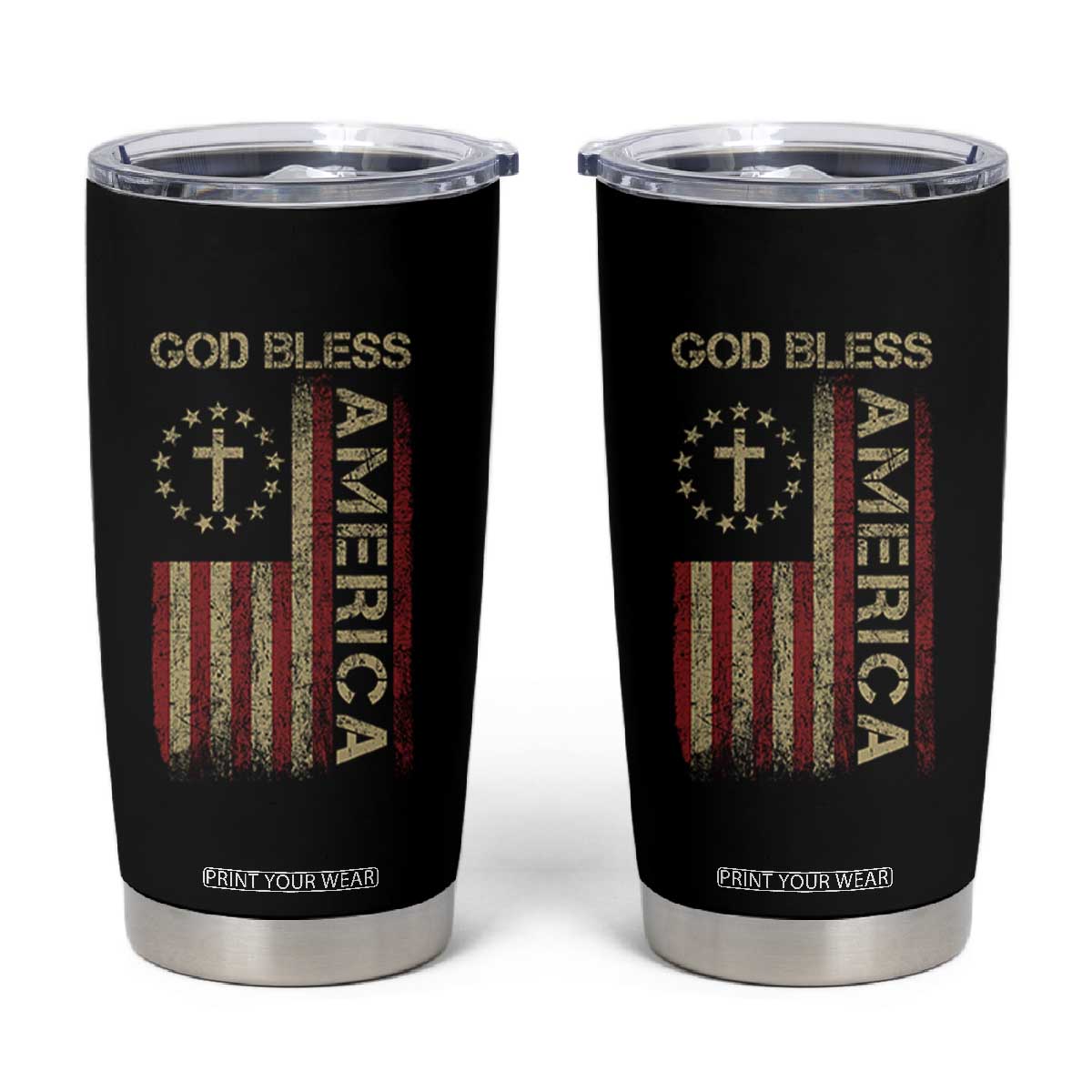 God Bless America Tumbler Cup American Flag 4th Of July Patriotic Christian TS10 Black Print Your Wear