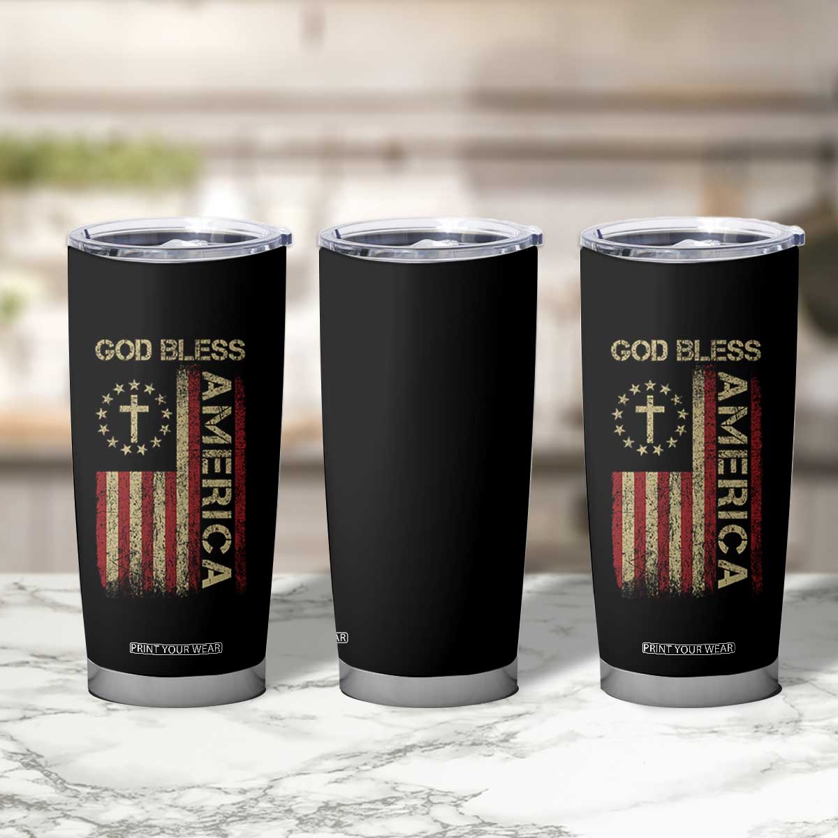 God Bless America Tumbler Cup American Flag 4th Of July Patriotic Christian TS10 Print Your Wear