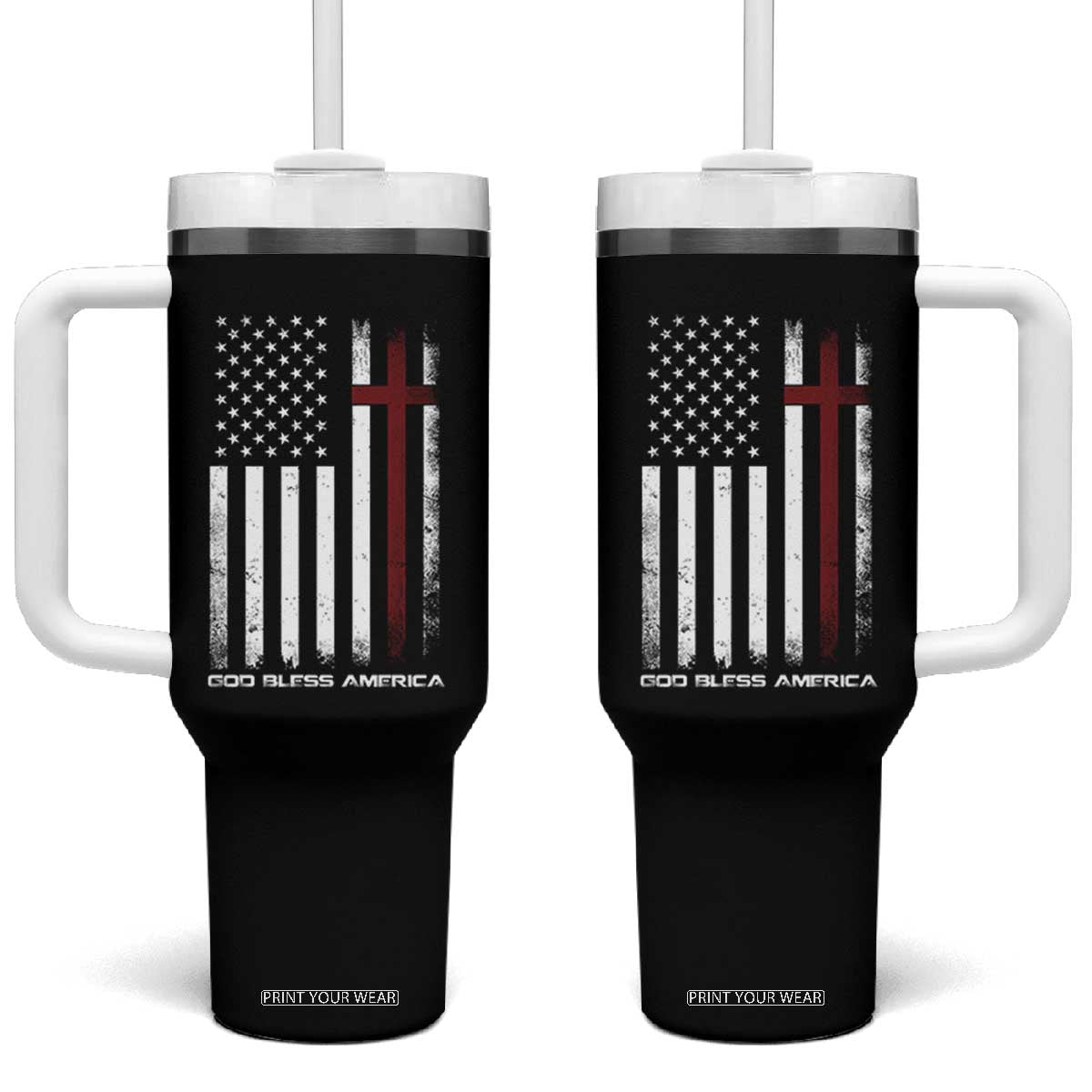 God Bless America Tumbler With Handle America Pride USA US Flag Patriotic 4th of July TS10 One Size: 40 oz Black Print Your Wear