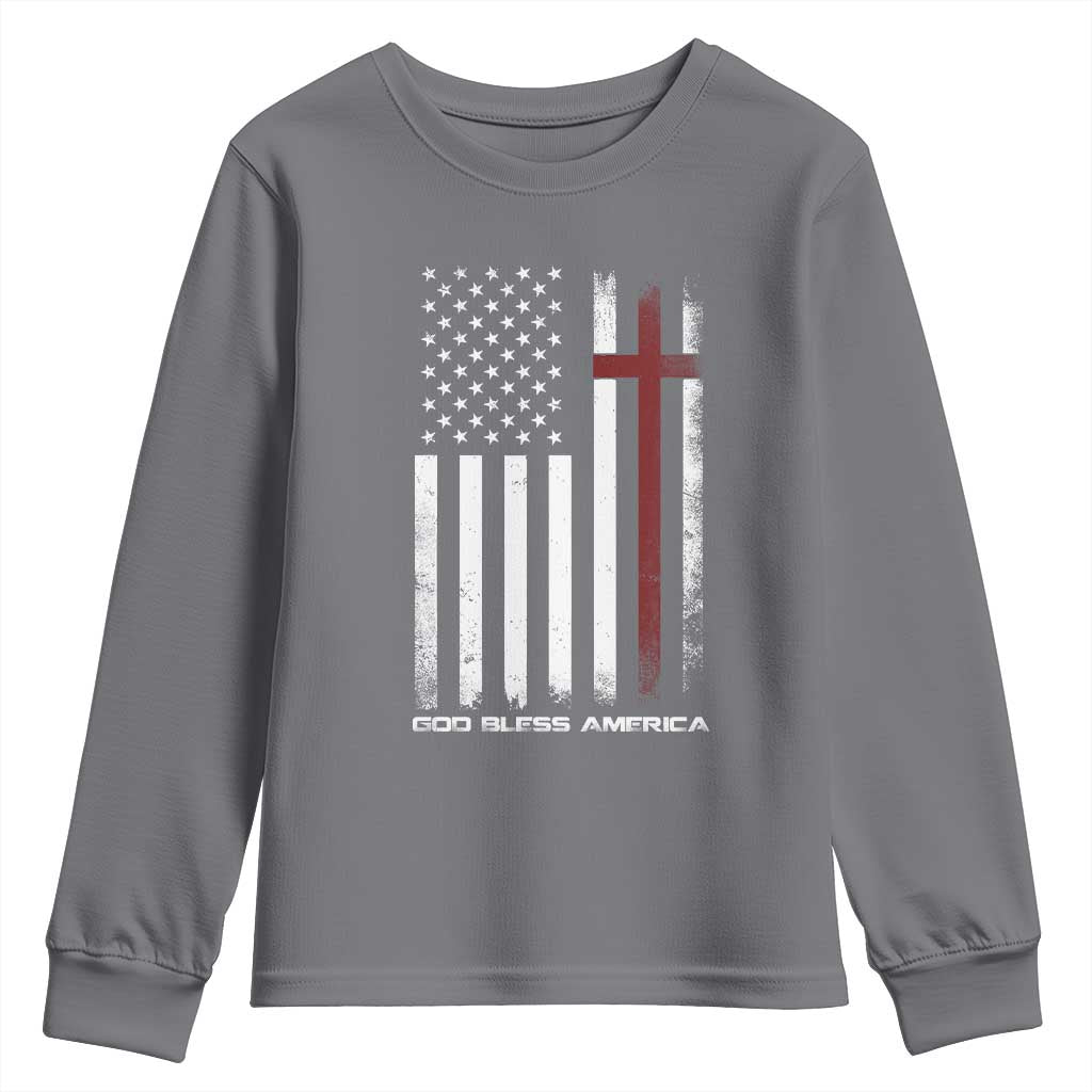 God Bless America Youth Sweatshirt America Pride USA US Flag Patriotic 4th of July TS10 Charcoal Print Your Wear