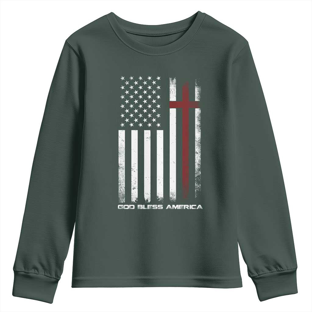 God Bless America Youth Sweatshirt America Pride USA US Flag Patriotic 4th of July TS10 Dark Forest Green Print Your Wear
