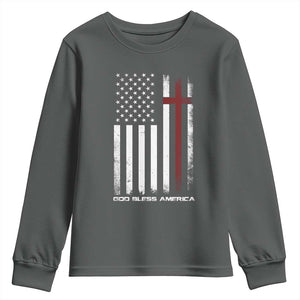 God Bless America Youth Sweatshirt America Pride USA US Flag Patriotic 4th of July TS10 Dark Heather Print Your Wear