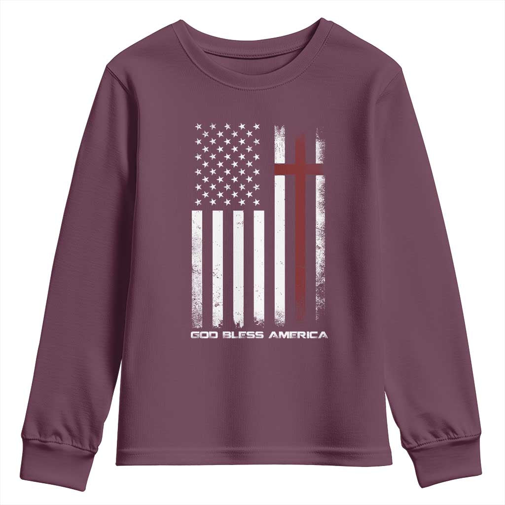 God Bless America Youth Sweatshirt America Pride USA US Flag Patriotic 4th of July TS10 Maroon Print Your Wear