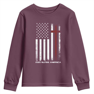 God Bless America Youth Sweatshirt America Pride USA US Flag Patriotic 4th of July TS10 Maroon Print Your Wear