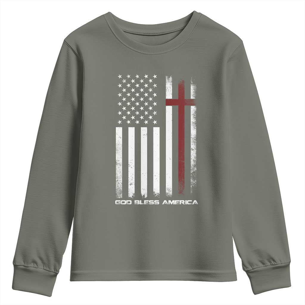 God Bless America Youth Sweatshirt America Pride USA US Flag Patriotic 4th of July TS10 Military Green Print Your Wear
