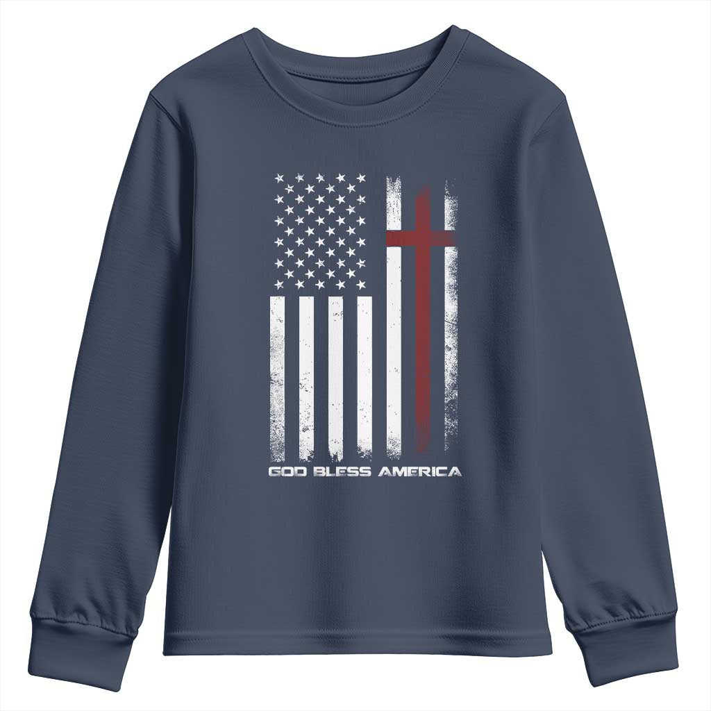 God Bless America Youth Sweatshirt America Pride USA US Flag Patriotic 4th of July TS10 Navy Print Your Wear