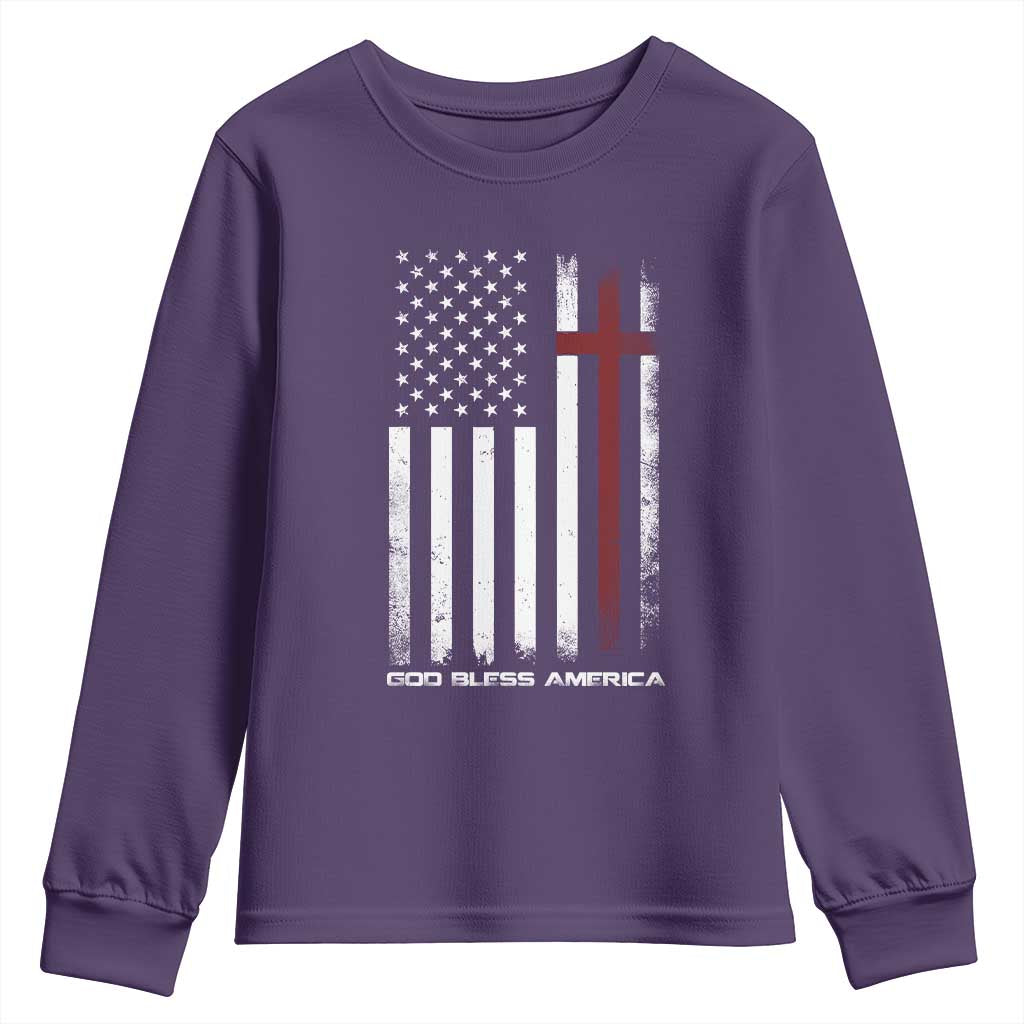 God Bless America Youth Sweatshirt America Pride USA US Flag Patriotic 4th of July TS10 Purple Print Your Wear