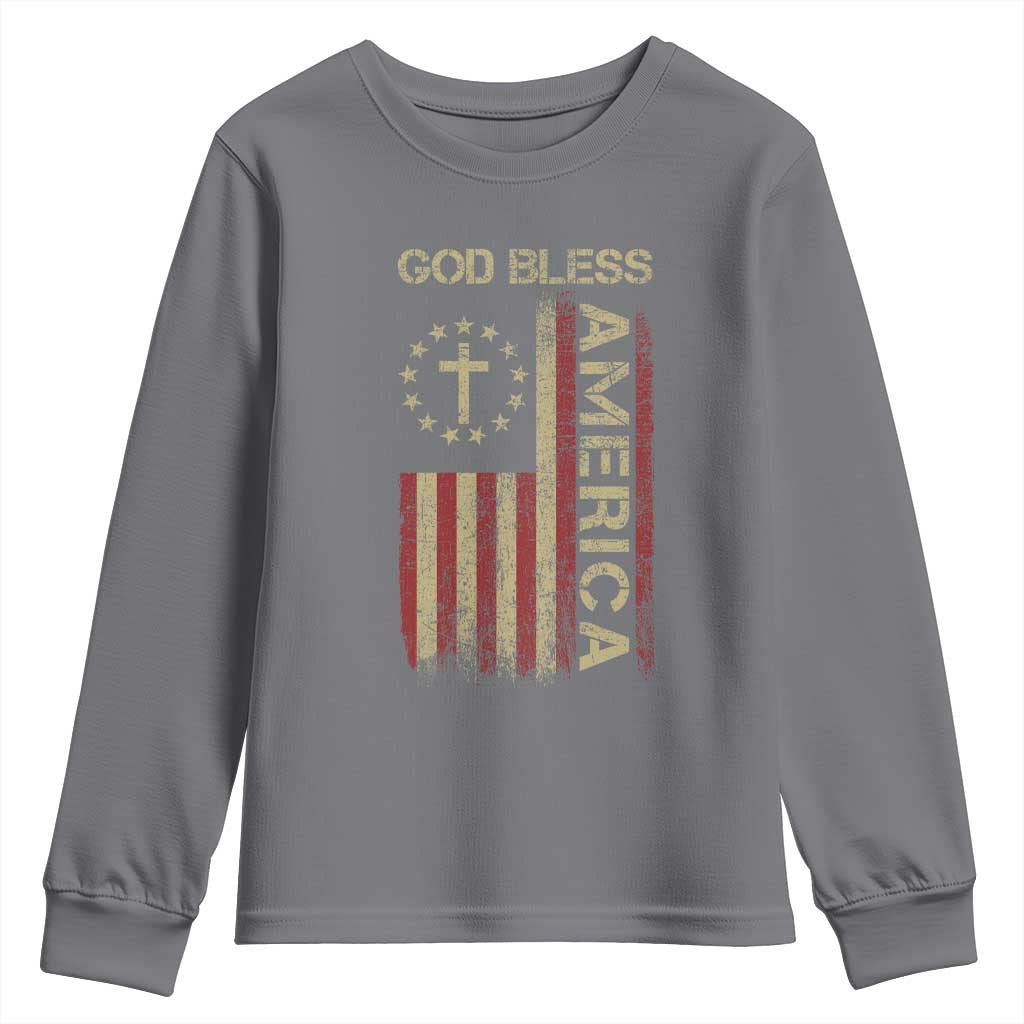 God Bless America Youth Sweatshirt American Flag 4th Of July Patriotic Christian TS10 Charcoal Print Your Wear