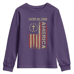 God Bless America Youth Sweatshirt American Flag 4th Of July Patriotic Christian TS10 Purple Print Your Wear