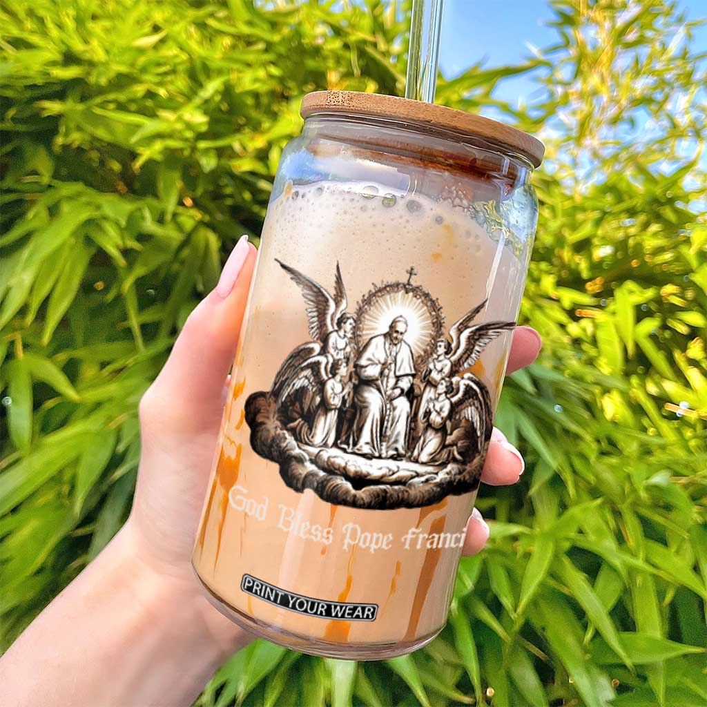 God Bless Pope Francis Glass Can Memorial Angel Catholic Faith & Unity TS02 Print Your Wear