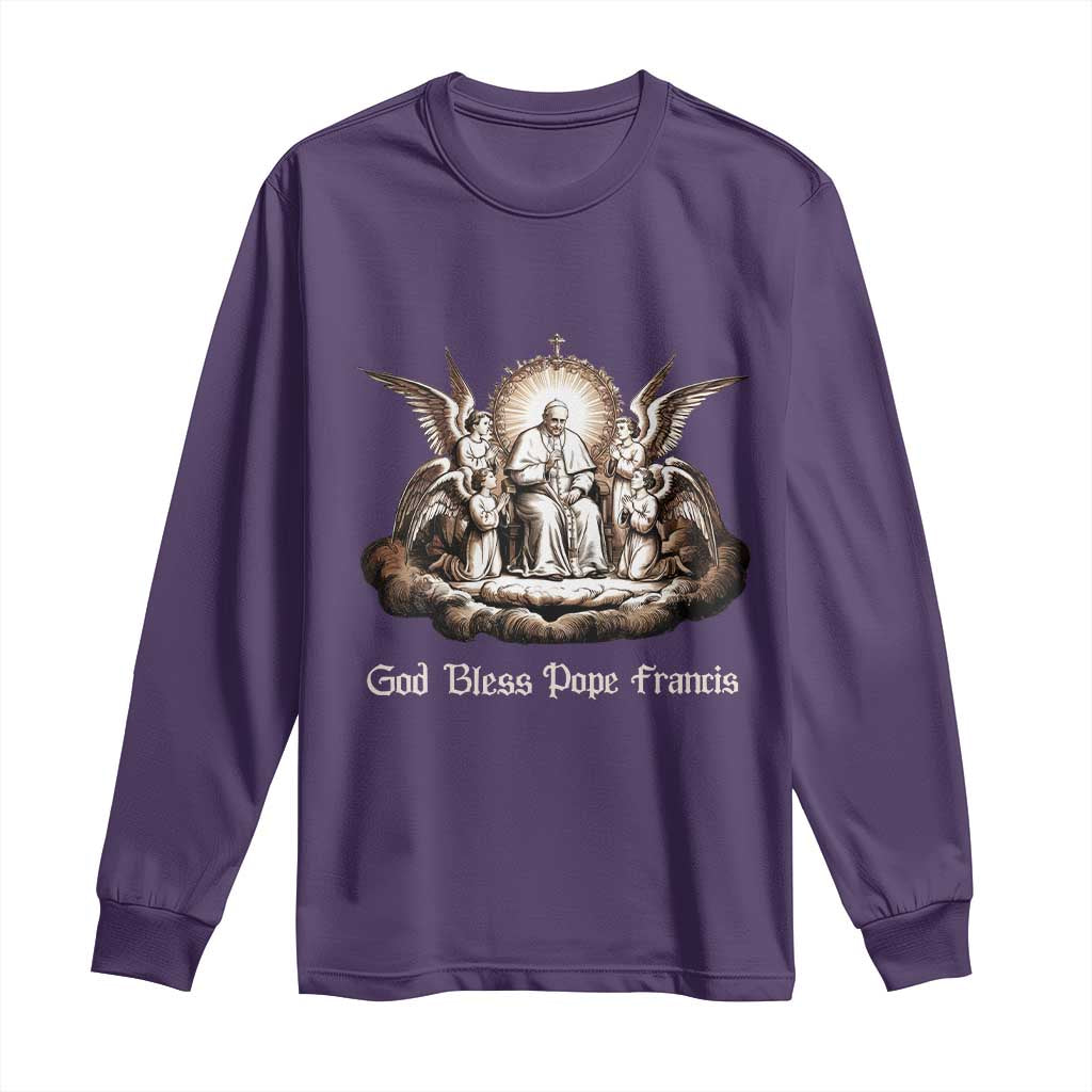 God Bless Pope Francis Long Sleeve Shirt Memorial Angel Catholic Faith & Unity TS02 Purple Print Your Wear