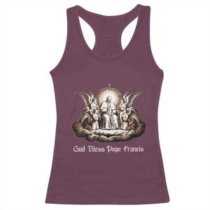God Bless Pope Francis Racerback Tank Top Memorial Angel Catholic Faith & Unity TS02 Maroon Print Your Wear