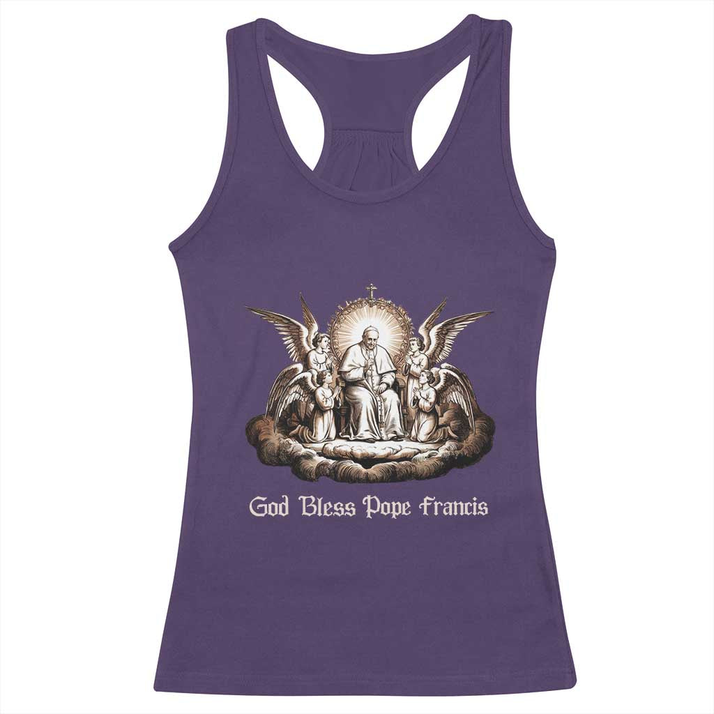 God Bless Pope Francis Racerback Tank Top Memorial Angel Catholic Faith & Unity TS02 Purple Print Your Wear