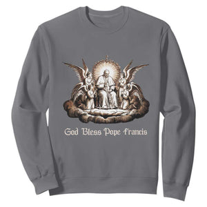 God Bless Pope Francis Sweatshirt Memorial Angel Catholic Faith & Unity TS02 Charcoal Print Your Wear
