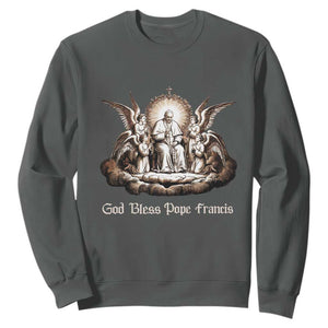 God Bless Pope Francis Sweatshirt Memorial Angel Catholic Faith & Unity TS02 Dark Heather Print Your Wear