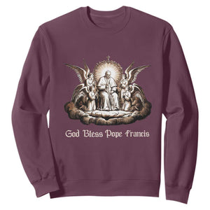 God Bless Pope Francis Sweatshirt Memorial Angel Catholic Faith & Unity TS02 Maroon Print Your Wear