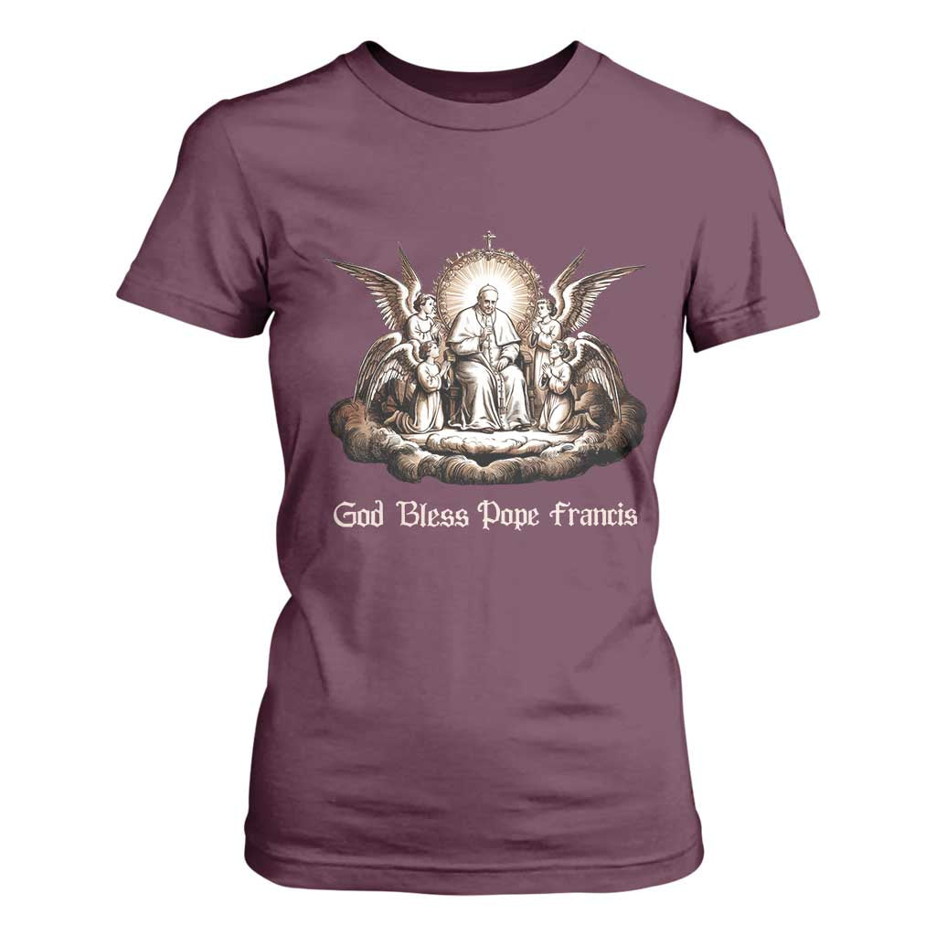God Bless Pope Francis T Shirt For Women Memorial Angel Catholic Faith & Unity TS02 Maroon Print Your Wear