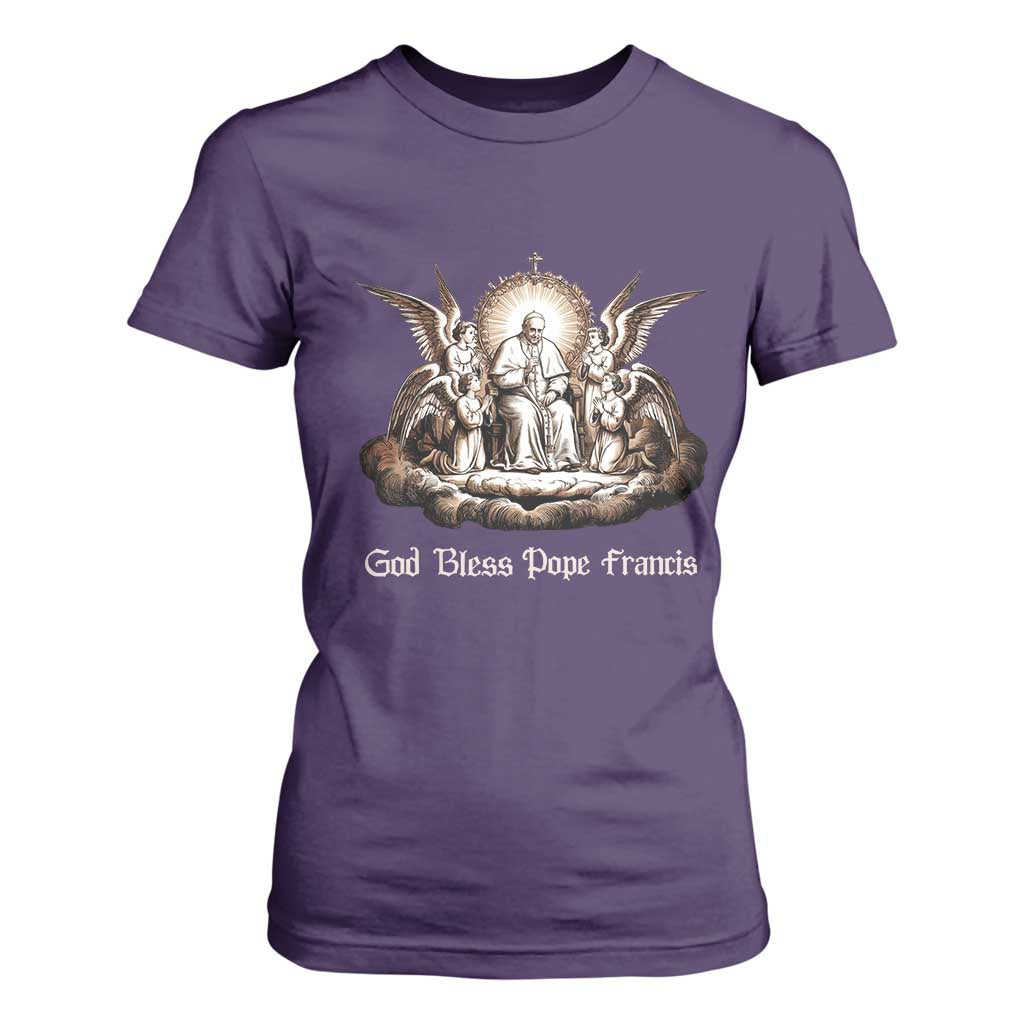 God Bless Pope Francis T Shirt For Women Memorial Angel Catholic Faith & Unity TS02 Purple Print Your Wear