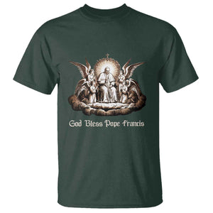 God Bless Pope Francis T Shirt Memorial Angel Catholic Faith & Unity TS02 Dark Forest Green Print Your Wear