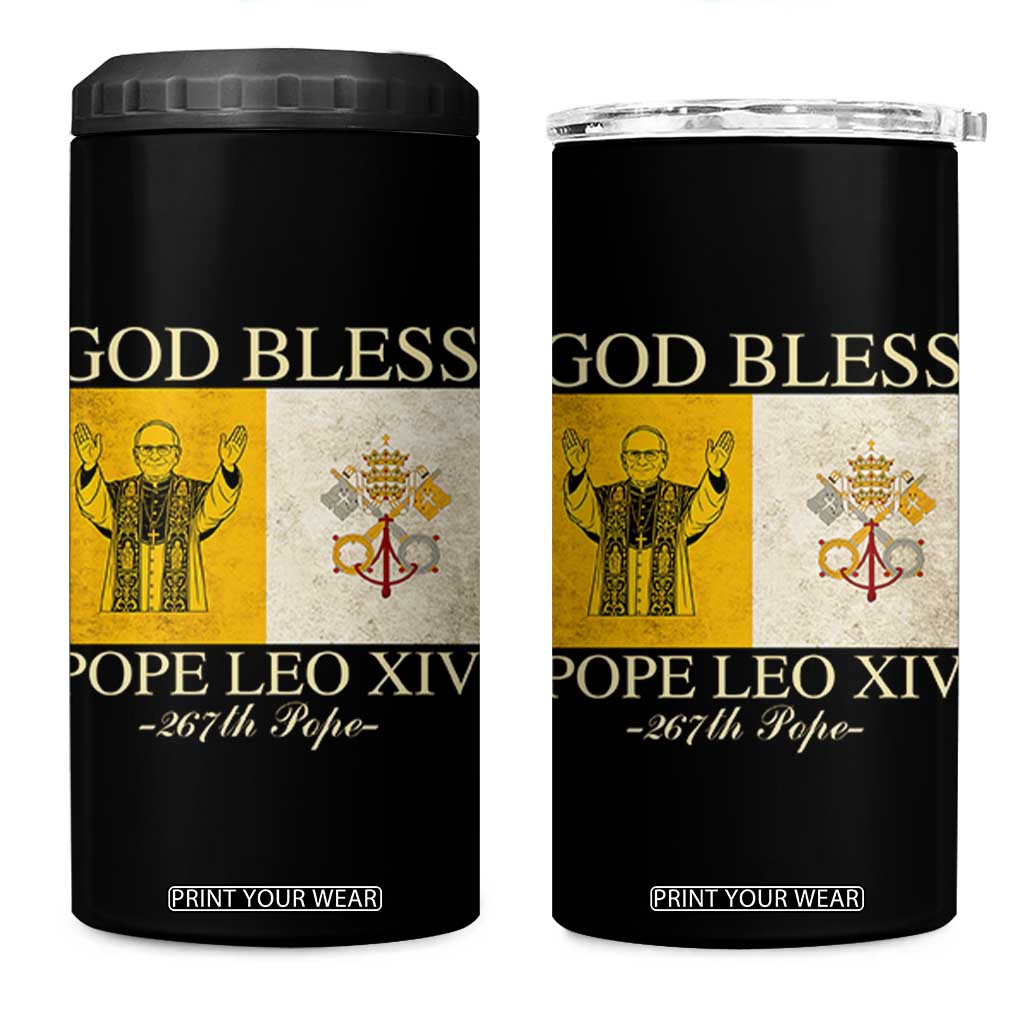 God Bless Pope Leo XIV 4 in 1 Can Cooler Tumbler 267th Pope Vatican Flag TS02 One Size: 16 oz Black Print Your Wear