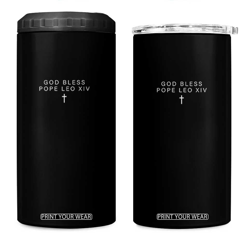 God Bless Pope Leo XIV 4 in 1 Can Cooler Tumbler Cross Subtle Minimal Religious Faith TS10 One Size: 16 oz Black Print Your Wear