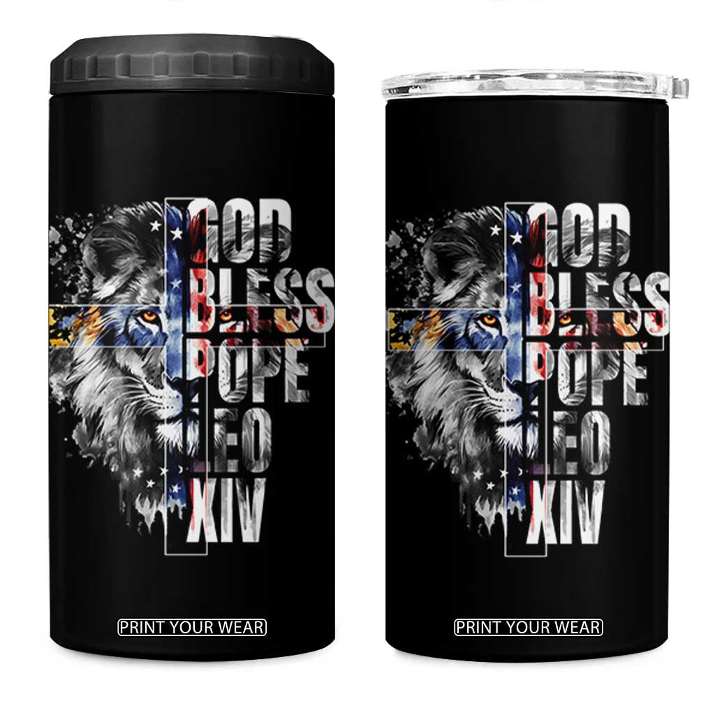 God Bless Pope Leo XIV 4 in 1 Can Cooler Tumbler Lion American Flag TS11 One Size: 16 oz Black Print Your Wear