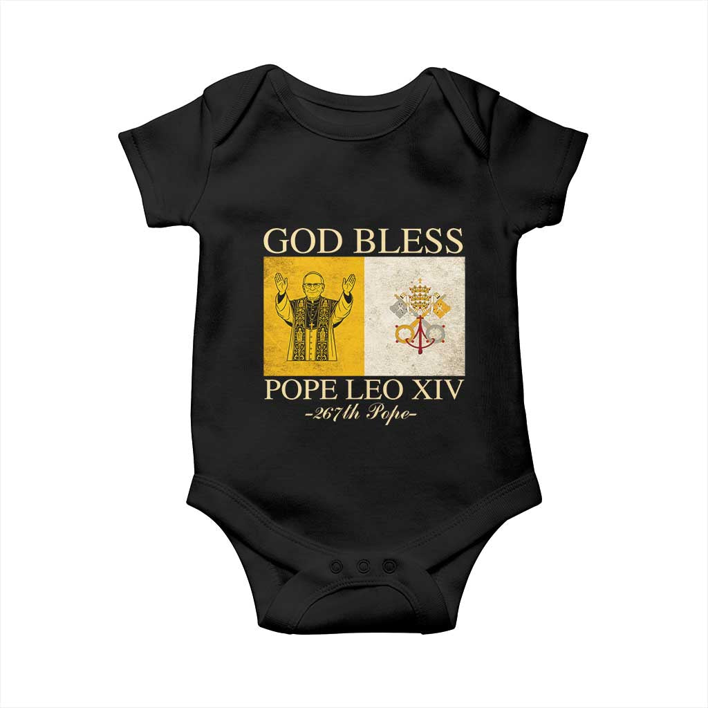 God Bless Pope Leo XIV Baby Onesie 267th Pope Vatican Flag TS02 Black Print Your Wear