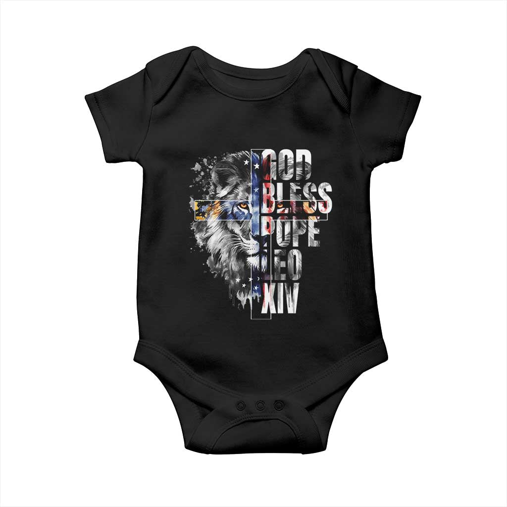 God Bless Pope Leo XIV Baby Onesie Lion American Flag TS11 Black Print Your Wear
