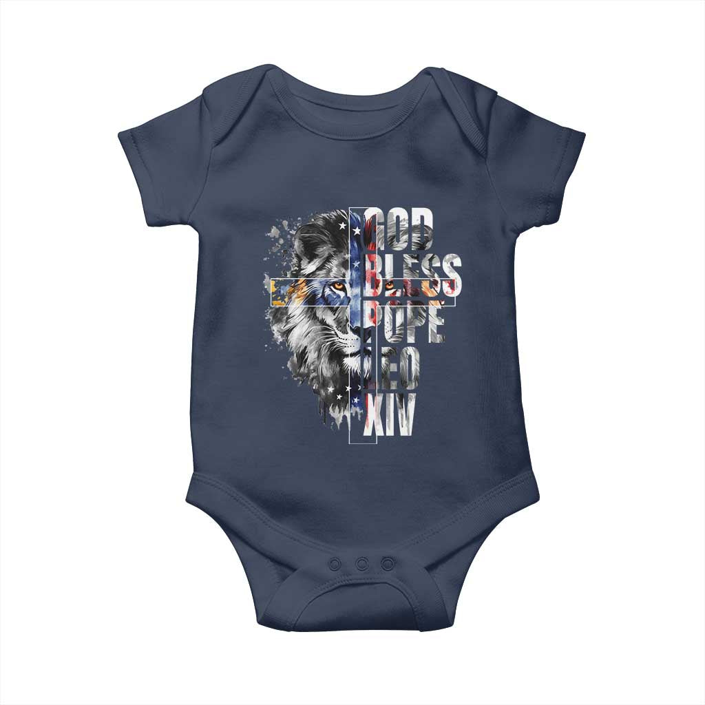 God Bless Pope Leo XIV Baby Onesie Lion American Flag TS11 Navy Print Your Wear