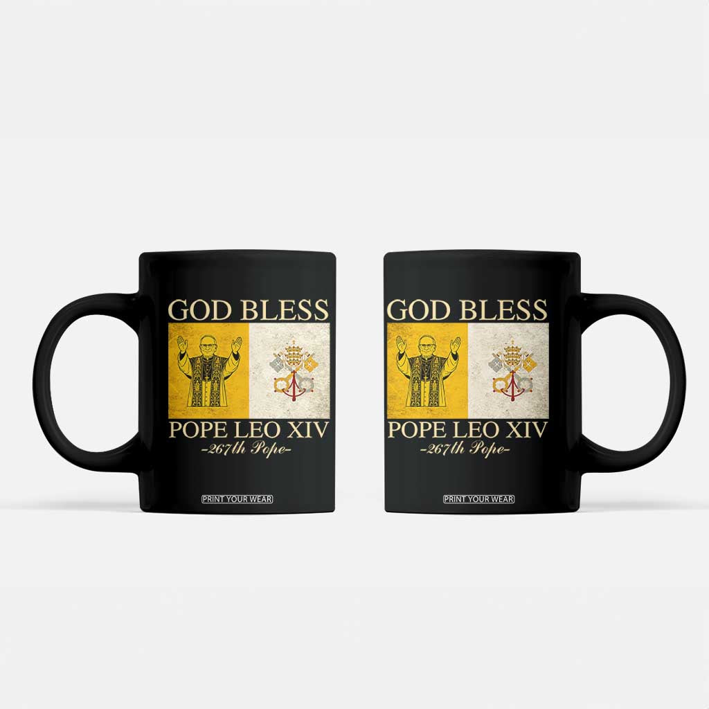 God Bless Pope Leo XIV Coffee Mug 267th Pope Vatican Flag TS02 Black Print Your Wear