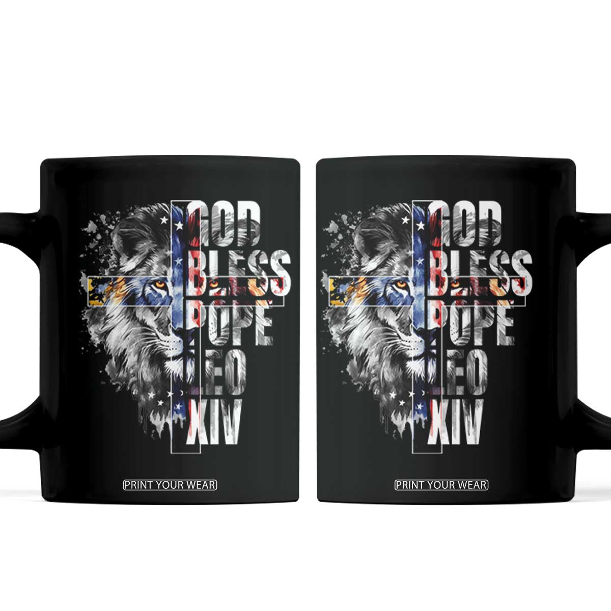 God Bless Pope Leo XIV Coffee Mug Lion American Flag TS11 Black Print Your Wear