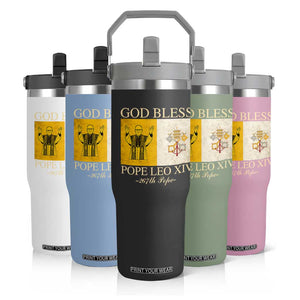 God Bless Pope Leo XIV Flip Straw Tumbler 267th Pope Vatican Flag TS02 Print Your Wear