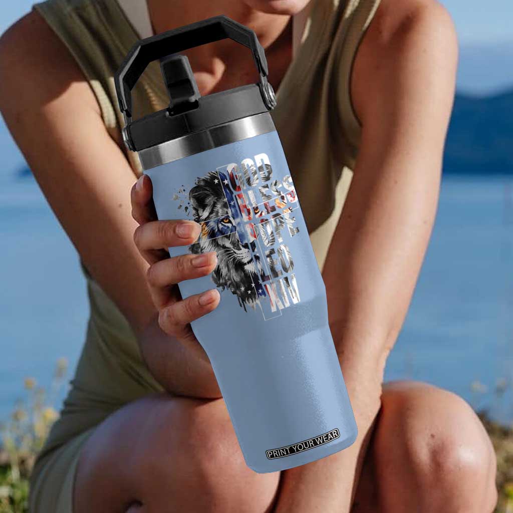 God Bless Pope Leo XIV Flip Straw Tumbler Lion American Flag TS11 One Size: 30 oz Light Blue Print Your Wear
