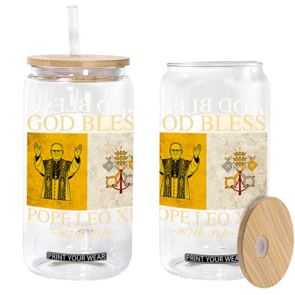 God Bless Pope Leo XIV Glass Can 267th Pope Vatican Flag TS02 Black Print Your Wear