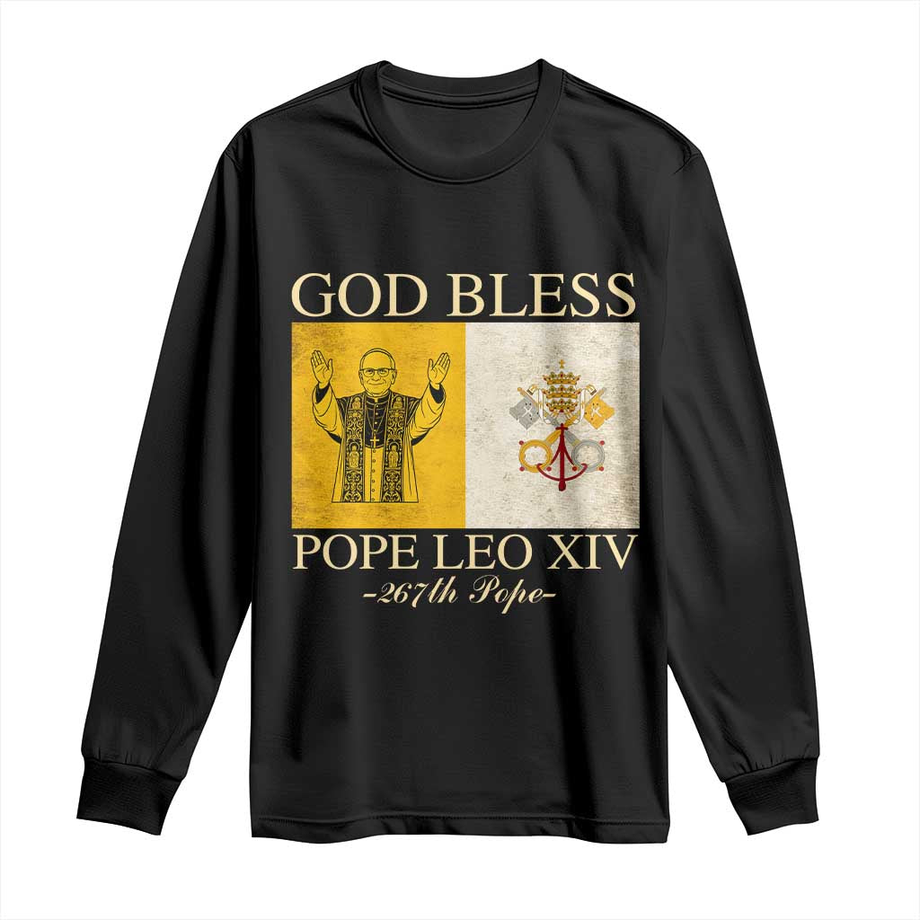 God Bless Pope Leo XIV Long Sleeve Shirt 267th Pope Vatican Flag TS02 Black Print Your Wear