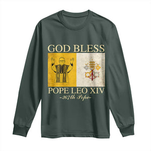 God Bless Pope Leo XIV Long Sleeve Shirt 267th Pope Vatican Flag TS02 Dark Forest Green Print Your Wear