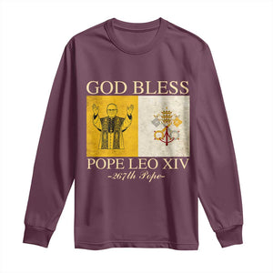 God Bless Pope Leo XIV Long Sleeve Shirt 267th Pope Vatican Flag TS02 Maroon Print Your Wear